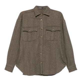 Ermanno Scervino Light Jackets, female, Gray, Size: 2XS Oversize Wool Silk Cashmere Herringbone Shirt