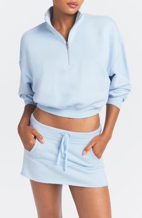 SKIMS Drapey French Terry Half Zip Pullover in Powder Blue at Nordstrom, Size X-Large