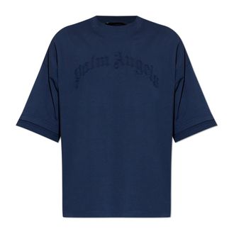 Palm Angels T-Shirts, male, Blue, Size: 2XL T-shirt with embroidered logo