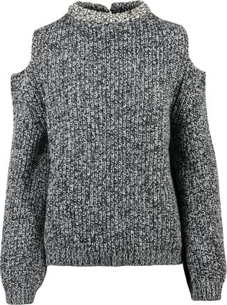 Circus Hotel Marled Grey And Black Chunky Knit Sweater With Shoulder Slits