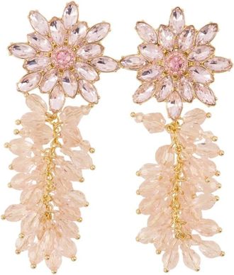 Self Portrait Accessoires, Dames, Roze, ONE Size, Crystal Cluster Flower Earrings