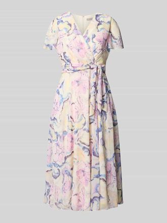 Christian Berg Cocktail Midikleid mit floralem Allover-Print in Hellrosa Melange, Gr&ouml;&szlig;e 34