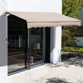 OUTSUNNY Garden Sun Shade Canopy Retractable Awning in Beige