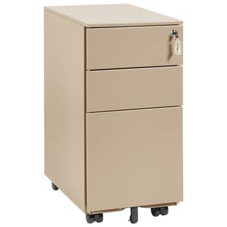 Beliani Armario De Oficina Moderno 3 Cajones Cerradura Con Llave Ruedas Metal Beige Bolsena