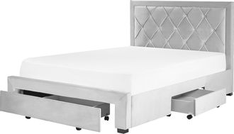 Beliani Beliani - Cama Con Almacenaje De Terciopelo Gris Claro 140 X 200 Cm Cajones Cabecero Alto Capiton&eacute; Glamuroso Lievin