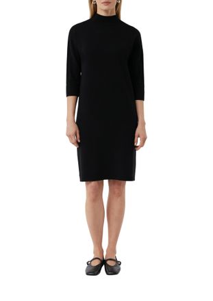 Comma Strickkleid COMMA, Damen, Gr. 46, N-Gr, schwarz, Strick, Obermaterial: 80% Viskose, 20% Polyamid, unifarben, regular fit knielang, gerader Abschluss, 