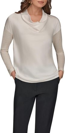 DKNY Mixed Media Cowl Neck Top in Cream at Nordstrom, Size X-Large