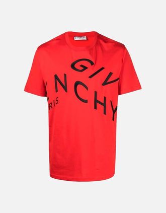 Givenchy Mens Givenchy Refracted Embroidered Logo Oversized Red T-Shirt - Size: 44