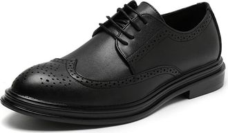 Generic Oxford Dress Shoes for Men Lace Up Brogue Embossed Wing Tip Round Burnished Toe Vegan Leather Non Slip Block Heel Rubber Sole Low Top Business(Black,8