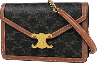 Celine Black Brown Coated Canvas Leather Clutch Bag (Pre-Owned)