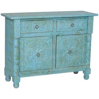 Wanderlust Deco Aparador De Madera Azul Acabado Artesanal 120x40x90cm
