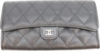 Chanel Black Grained Calfskin Long Wallet (Bi-Fold) (Pre-Owned)