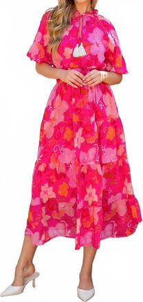 THML Clothing Floral Puff Sleeve Tiered Maxi Dress In Pink