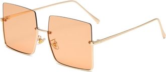 Generic Square Large Frame Metal Sunglasses Mens Driving Womens Vacation Photo Shoot Sun Glasses(Orange)