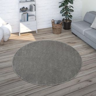 Paco Home Paco Home - Alfombra Sal&oacute;n Color Liso Discreta Moderna Pelo Corto Varios Colores Y Tama&ntilde;os Antracita, &Oslash; 200 Cm Redon