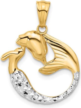 Diamond2Deal 14k Yellow Gold with White Rhodium Diamond Cut Mermaid Pendant