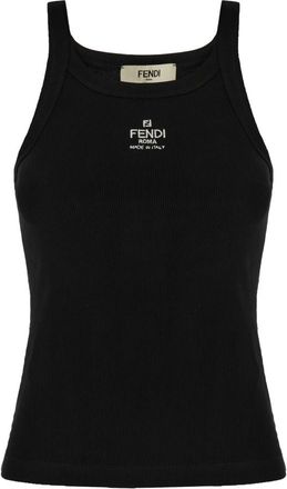 Fendi Geribbelde katoenen jersey tanktop - Dames - Tops zonder mouwen - Zwart - L - Katoen - Tops