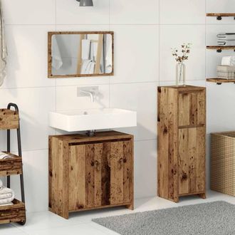 Berkfield Home Durable 3 Piece Bathroom Furniture Set Old Wood Engineered Wood in Brown