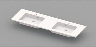 NEMO Spring Coste meubelwastafel 1600 x 500 x 200 mm met 2 afvoergaten D 45 mm 2 kraangaten met overlopen wit kunstmarmer