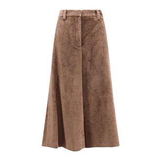 Brunello Cucinelli Corduroy Flute Skirt - female - Brunello Cucinelli - Midi Skirts - Brown - L - Skirts