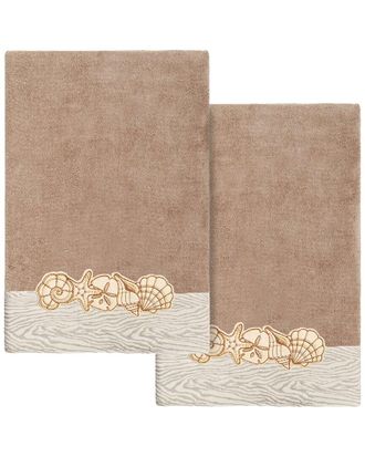 Linum Home Textiles 100% Turkish Cotton Shell Row 2Pc Embellished Bath Towel Set