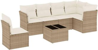 vidaXL Vidaxl - Set Sof&aacute;s De Jard&iacute;n 7 Piezas Y Cojines Rat&aacute;n Sint&eacute;tico Beige