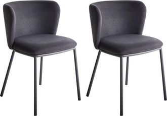 Beliani Conjunto De 2 Sillas De Comedor Modernas Respaldo Curvado Sin Reposabrazos Patas Negras Tapizado De Tela Negro Mina