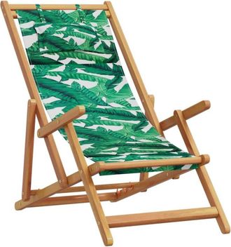 vidaXL Vidaxl - Sedia da Spiaggia Pieghevole Foglie Legno Eucalipto e Tessuto