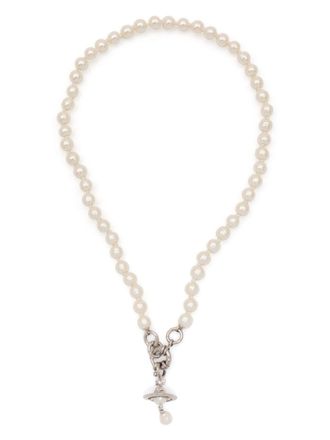 Vivienne Westwood Lustrous Pearl Necklace with Unique Silver-Toned Clasp