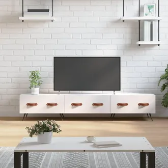 vidaXL Vidaxl - Mobile Porta Tv Bianco Lucido 150x36x30 Cm In Legno Multistrato