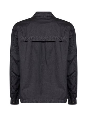 C.P. Company Mens Overshirt 50 Fili Wax Lens Black Cotton Bomber Jackets