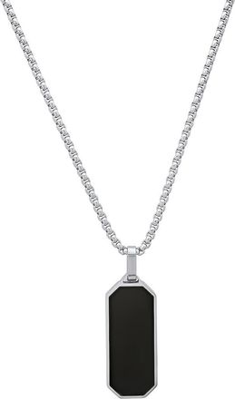 HMY Jewelry Mens Simulated Onyx Dog Tag Pendant Necklace in Silver/Black at Nordstrom Rack