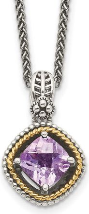 Diamond2Deal Sterling Silver with 14K Accent Cushion Pink Quartz Pendant Necklace