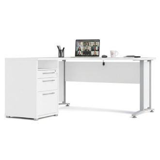 Dmora Dmora - Escritorio Alfango, Escritorio Multiusos, Mesa De Oficina Para Pc, El Plan De Trabajo, 159x151 H75 Cm, Blanco Y Gris