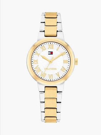 Tommy Hilfiger Reloj de eslabones bicolor chapado en oro