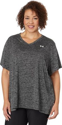 Under Armour Plus Size Tech Short Sleeve V-Neck Twist Womens Clothing Black/White : 1X, Polyester
