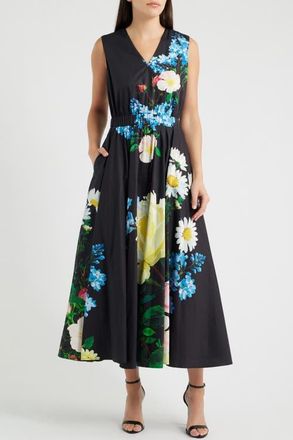 Elie Tahari The Athena Moon Flower Sleeveless A-Line Dress in Moon Flower Print at Nordstrom, Size X-Large