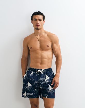 Polo Ralph Lauren Costume da bagno con stampa di barche a vela-Blu