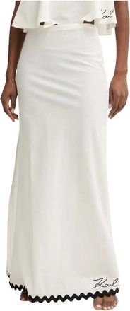 Karl Lagerfeld Signature Scallop Beach Skirt - Dames - Maxi Rokken - Wit - S - Katoen - Rokken