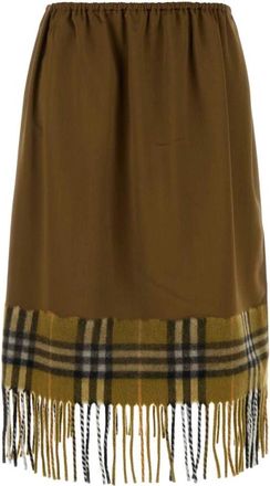 Burberry Biscuit Satijnen Rok - Dames - Midirokken - Bruin - XS - Satijn - Rokken