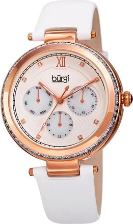 B&uuml;rgi Quartz White Dial White Leather Ladies Watch BUR182WT