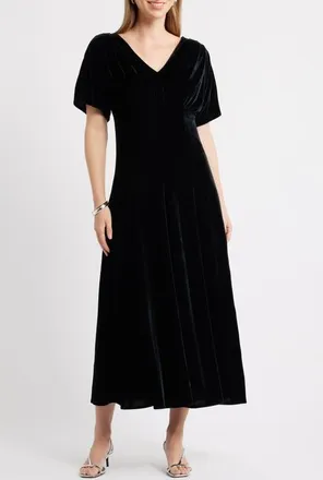 Chelsea28 Velvet V-Neck Maxi Dress in Black at Nordstrom, Size Xx-Small