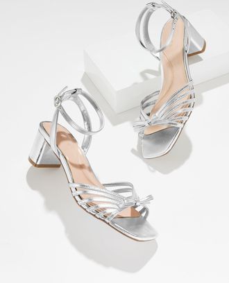 Talbots Lily Strappy Metallic Nappa Block Heel Sandals - Silver - 10 1/2 M Talbots
