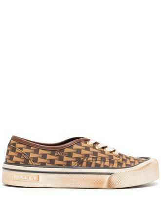 Bally Lyder graphic-print leather sneakers - women - Fabric/Calf Leather/Rubber - 36.5 - Brown