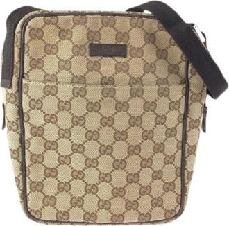 Gucci Pre-owned GG Canvas Leren Messenger Bag - Dames - Vintage Schoudertas - Bruin - ONE Size - Leer - Vintage