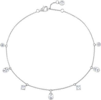 Crislu Multicut Cubic Zirconia Charm Anklet in Pure Platinum /Clear Stone at Nordstrom, Size 9.5
