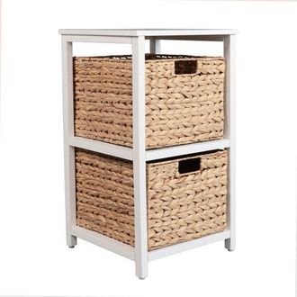 Happimess Cohen Coastal Bohemian Handcrafted Acacia Wood 2-Tier Storage Cabinet with 2 Water Hyacinth Woven Baskets in White at Nordstrom