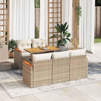 vidaXL Set Sof&aacute;s Jard&iacute;n Y Cojines 6 Pzas Rat&aacute;n Sint&eacute;tico Acacia Beige Vidaxl