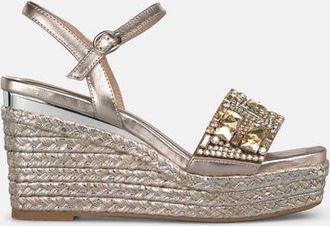 Alma En Pena Esparto Wedge Sandal With Rhinestone Strap in Bronze at Nordstrom, Size 40