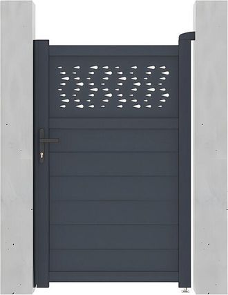 Vente-Unique Vente-unique - Cancello battente L103 x H166 cm in Alluminio semi traforato con motivi Antracite - bazio